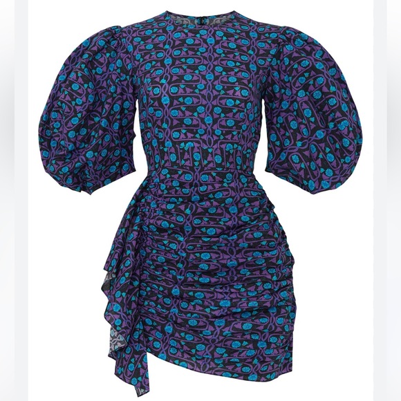 RHODE Pia Blue & Purple Watermelon Floral Puff Sleeve Mini Dress - Picture 2 of 10